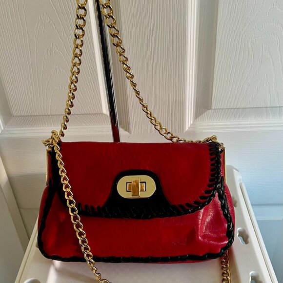 Badgley Mischka Handbag Red CONVERTIBLE Shoulder Chain Strap - Picture 4 of 10